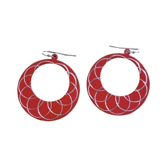 Retro round metal red earrings - Picture 1 of 2